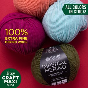 YARNART IMPERIAL MERINO - 100% Extra Fine Merino Wool, Yarnart Unique Merino Wool, Knitting Yarn, Crocheting Yarn, 3.52 Oz, 109.36 Yds