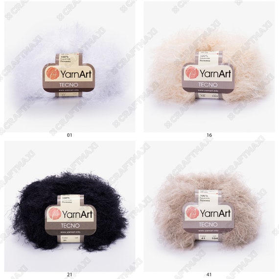 YARNART TECNO - Faux Fur Knitting Yarn, Fantasy Yarn, Decoration Yarn,  Fluffy Yarn, Eyelash Yarn, Soft Yarn, Furry Yarn, 1.76 Oz, 109.36 Yds