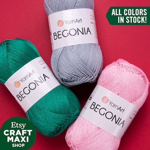 YARNART BEGONIA - Mercerized Knitting Yarn, 100% Mercerized Cotton, Accessory Yarn, Lace Yarn, Amigurumi, Crochet Yarn, 1.76 Oz, 185 Yds