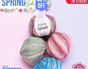 YARNART JEANS SPLASH - Multicolor Knitting Yarn, Baby Yarn, Amigurumi Yarn, Blanket Yarn, Acrylic Yarn, 55% Cotton Yarn, 1.76 Oz, 174 Yds