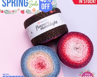 YARNART FLOWERS MOONLIGHT - Glittery Multicolor Knitting Yarn, Cake Yarn, Shawl Yarn, Metallic Yarn, 53% Cotton Yarn, 9.15 Oz, 1093.60 Yds