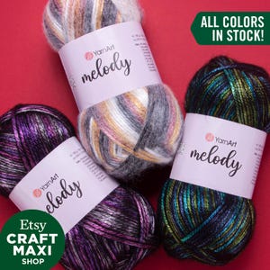 YARNART MELODY - Multicolor glänzendes Strickgarn, Glitzergarn, Metallic Garn, Glitzergarn, Fantasy Garn, 100% Wolle, 251,53 Meter