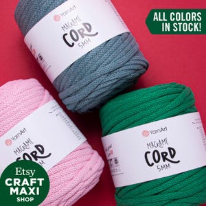 YARNART MACRAME CORD 5MM - 60% Cotton Macrame, Macrame Cord, Macrame Rope, Crochet Macrame, MacrameBag, Macrame Rug, 17.60 Oz, 92.96 Yds