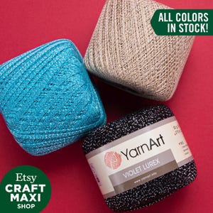 YARNART VIOLET LUREX - Glittery Mercerized Lace Yarn, 96% Mercerized Cotton, Summer Yarn, Accessory Thread, Metallic, 1.76 Oz, 295.27 Yds