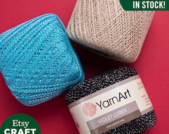YarnArt Violet Lurex: Mercerized Cotton Glittery SuperFine Fingering Lace Thread Embroidery Crocheting Accessory Yarn