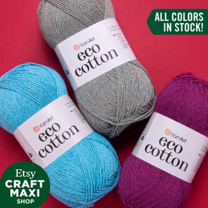 YARNART ECO COTTON - Knitting Yarn, 80% Cotton Yarn, Summer Yarn, Crochet Yarn, Amigurumi Yarn, Organic Yarn, Baby Yarn, 3.52 Oz, 240.59 Yds