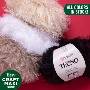 YARNART TECNO - Faux Fur Knitting Yarn, Fantasy Yarn, Decoration Yarn, Fluffy Yarn, Eyelash Yarn, Soft Yarn, Furry Yarn, 1.76 Oz, 109.36 Yds