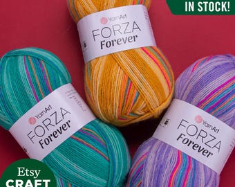 YarnArt Forza Forever: セルフパターン マルチカラー ソックスヤーン 極細編み物 かぎ針編み 冬物 ウール75%