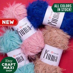 YARNART PIUMA - Filato per maglieria in pelliccia sintetica, filato fantasy, filato decorativo, filato soffice, filato per ciglia, filato morbido, filato peloso, 1,76 Oz, 109,36 yds