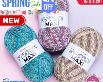 YARNART EVEREST MAXI - Multicolor Knitting Yarn, Wool Yarn, Winter Yarn, Soft Yarn, Super Bulky, Crochet Yarn, 30% Wool, 7.04 Oz, 146.54 Yds