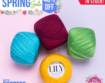 YARNART LILY - Mercerized Lace Yarn, 100% Mercerized Cotton, Fingering Yarn, Summer Yarn, Accessory Thread, Lace Thread, 1.76 Oz, 246.06 Yds