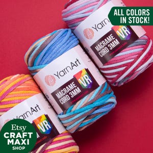 Yarnart MACRAME CORD 3MM VR - Multicolor Macrame Cord, Macrame Rope, 60% Cotton, Crochet, Macrame Bag, Macrame Rug, 8.80 Oz, 92.96 Yds