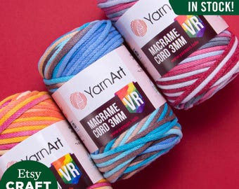 Cordón de macramé YarnArt de 3 mm VR: hilo de algodón multicolor para decoración, manualidades, tejido y crochet.