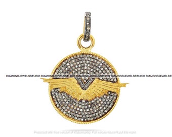 Dazzling Pave Diamond Wing Pendant-14k Gold and 925 Sterling Silver Necklace - Angel Wing Charm - Unique Pendant Jewelry for Elegant Beauty.