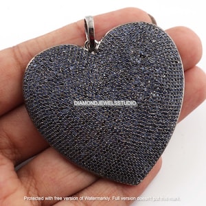 Pave Sapphire Heart Pendant - Handmade Love Necklace - 925 Silver Diamond Accent - Unique Gemstone Jewelry - Perfect Valentine&#39;s Day Gift.