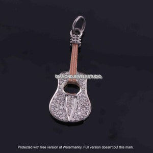 Dazzling Diamond Guitar Pendant-Sterling Silver Charm with Sparkling - Beautiful Gold Necklace - Unique Handcrafted Music-Inspired Jewelry.