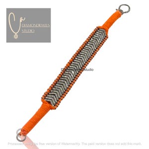 Orange Macrame Bracelet: Pave Diamond Boho Wristband