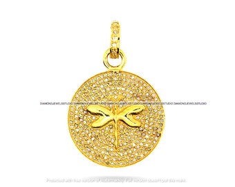 Pendentif papillon et libellule en diamant pavé éblouissant – Collier en argent sterling et or 14 carats – Bijoux de charme élégants pour une touche de glamour.