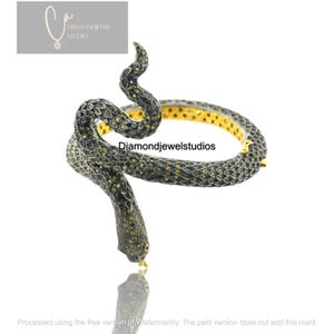 Yellow Diamond Snake Bracelet: Oxidized Sterling Silver Gothic Cuff