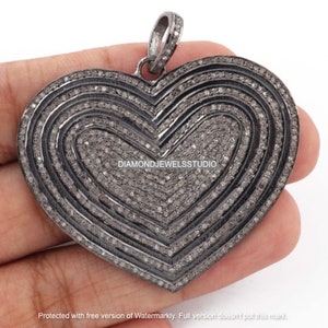 Dazzling Pave Diamond Heart Pendant-Unique Oxidised Heart Shape Necklace - Sterling Silver Love Charm - Perfect Valentines Day Gift for Her.