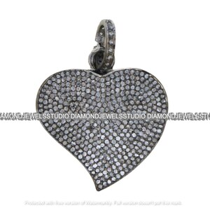 Heart Pendant - Pave Diamond Accent - Sterling Silver Bail Chain Handmade Pendant - Unique Necklace Charm for a Timeless Expression of Love.
