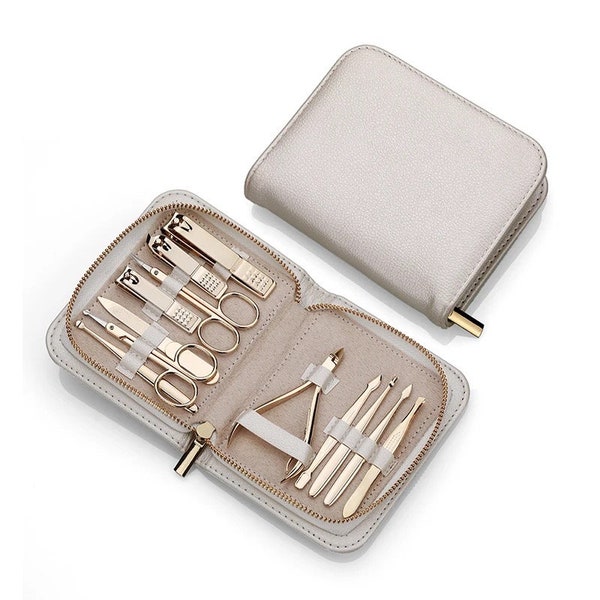 12 Piece Stainless Steel Gold Hand and Foot Nail Kit, Personalized Gold Manicure Set, Pedicure Set, Self Care Set, Spa Set, Ladies Manicure