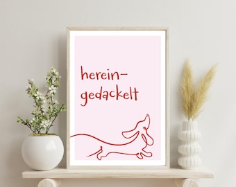 Affiche numérique de teckel – Illustration de chien au trait en téléchargement instantané | Peinture murale minimaliste pour les fans de chiens