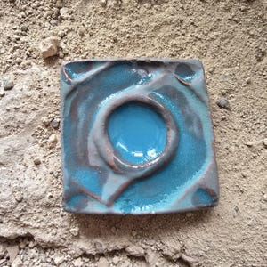 Tile &quot;Sardegna turchese cerchio&quot; handmade ceramic tile made of red clay, fired, turquoise glazed