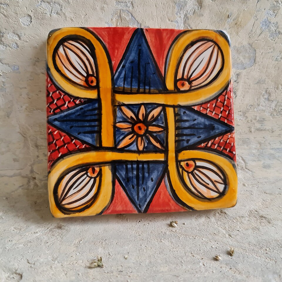"medieval Loop" Tile, Handmade Ceramic Tile Made of Light Clay, Fired ...