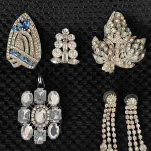 Vintage clear rhinestone jewelry Art Deco Weiss from 1930s dress clip pendant pin and earrings. SALE SALE ALL 10.00 Sold separately