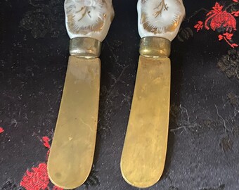 Vintage Goodfriend Spain Lot of 2 Pate Butter Knives White Gold Porcelain