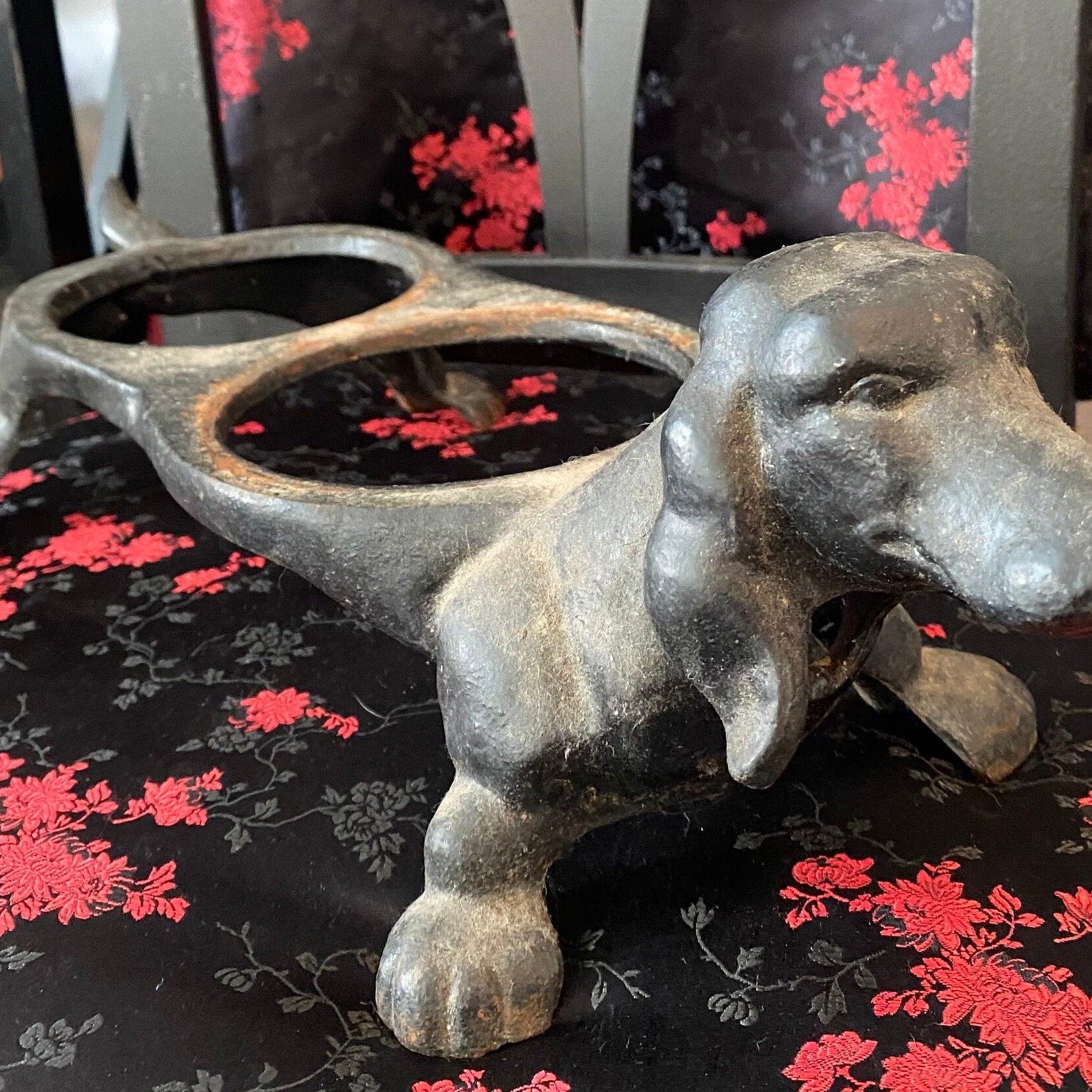 Vintage Cast Iron Dog Food and Water Bowl in the Shape of a Cute