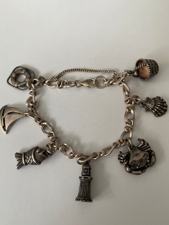 Vintage 925 sterling silver charm bracelet with n… - image 1