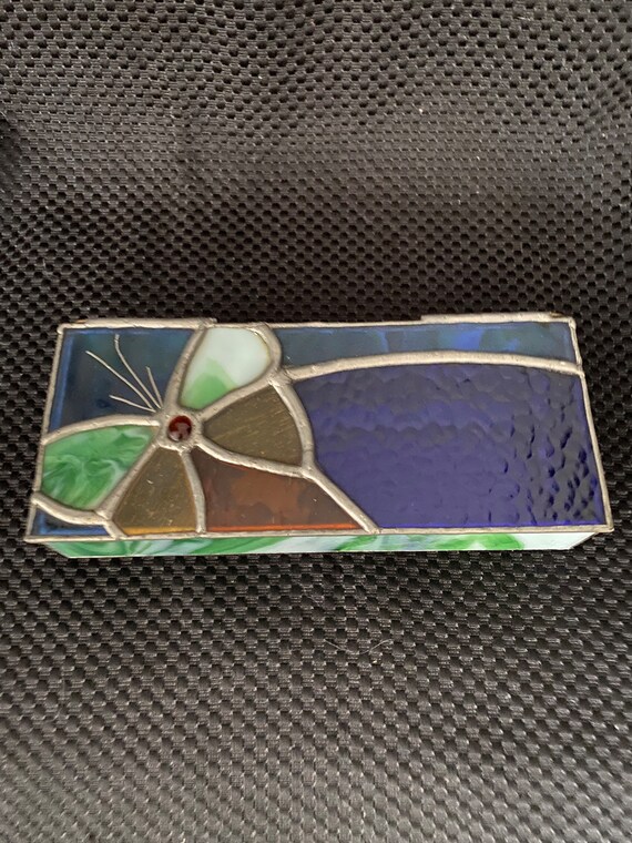 Vintage Stained Glass Rectangle Jewelry Box With Butterfly and Etsy