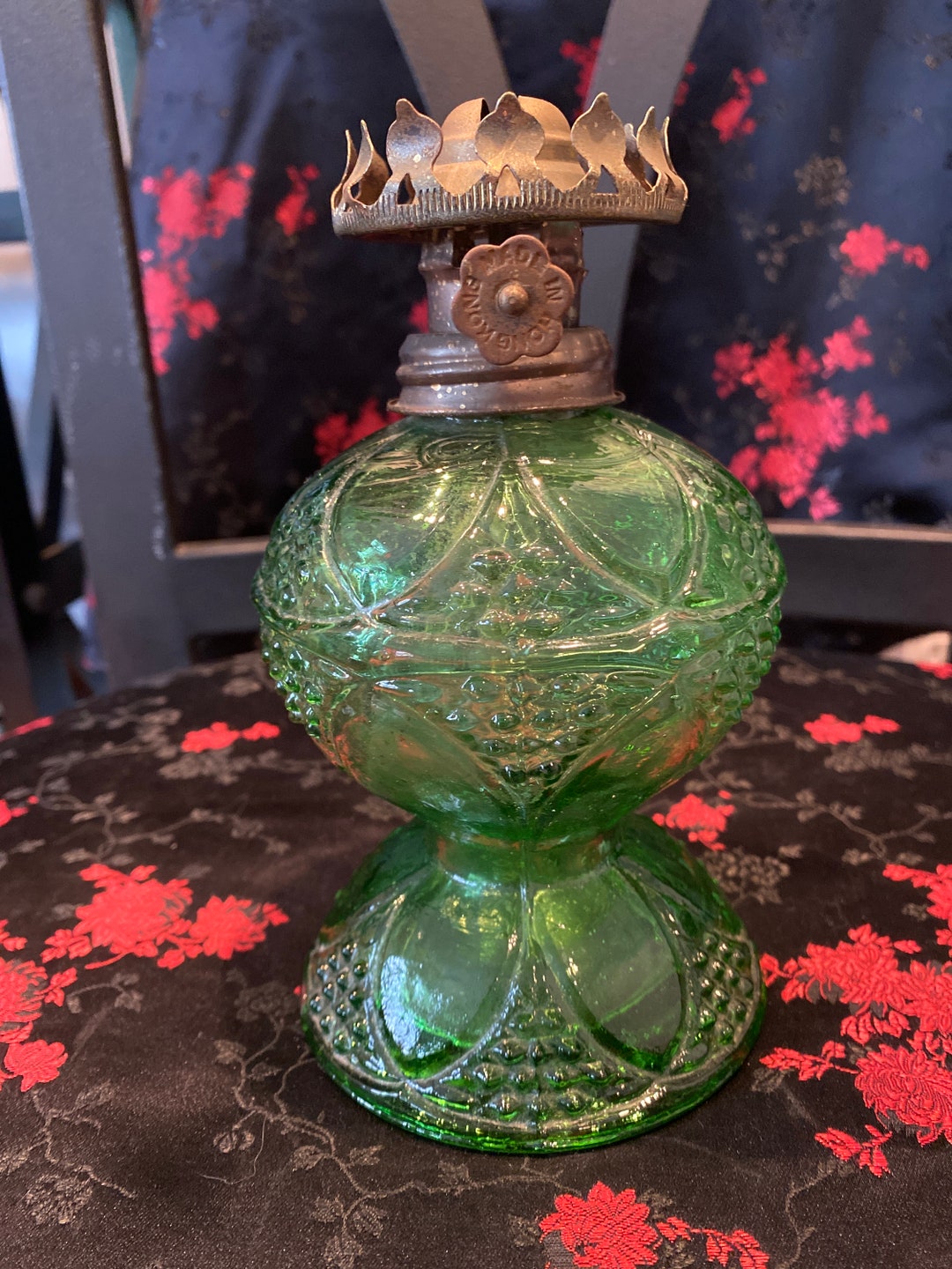 Vintage Hobnail Green Glass Oil Lamp No Wick Etsy