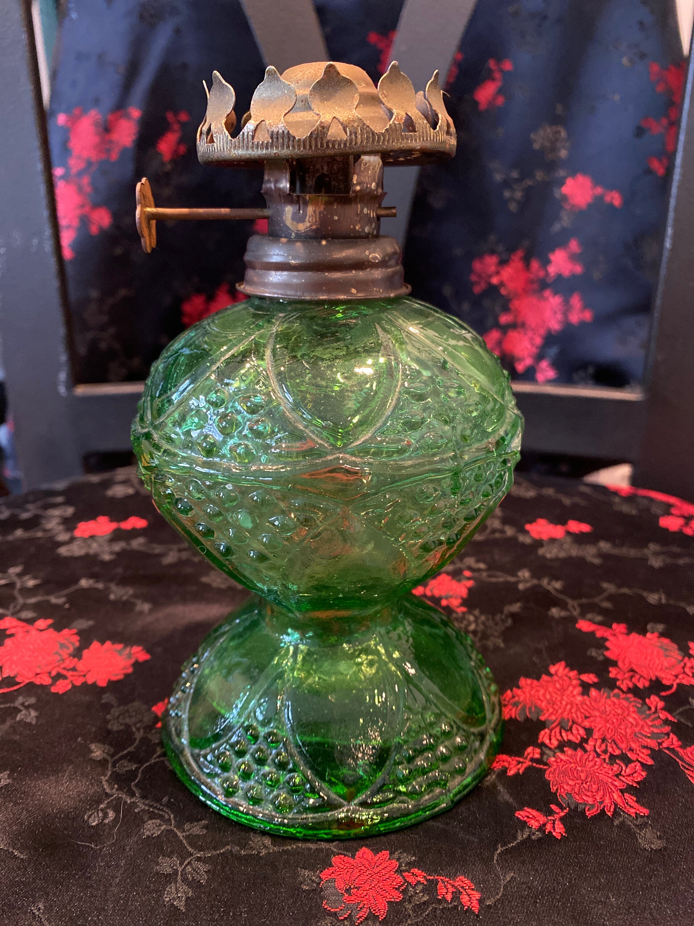 Vintage Hobnail Green Glass Oil Lamp No Wick Etsy