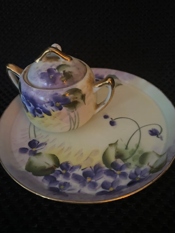 Vintage Nippon China Plate With Sugar Bowl and Little Ladel Etsy