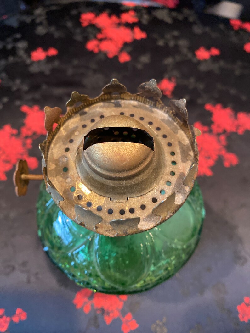 Vintage Hobnail Green Glass Oil Lamp No Wick Etsy
