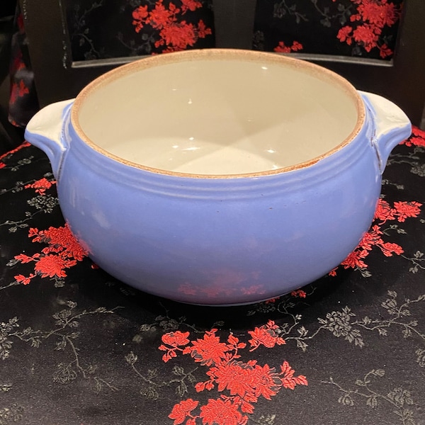 Vintage Hall 1940's Rose Parade Blue Periwinkle Superior Quality KitchenWare Casserole Dish Bowl with handles