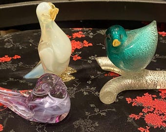 Vintage Murano Glass Bird Figurine, Gold Fleck, Purple/Green