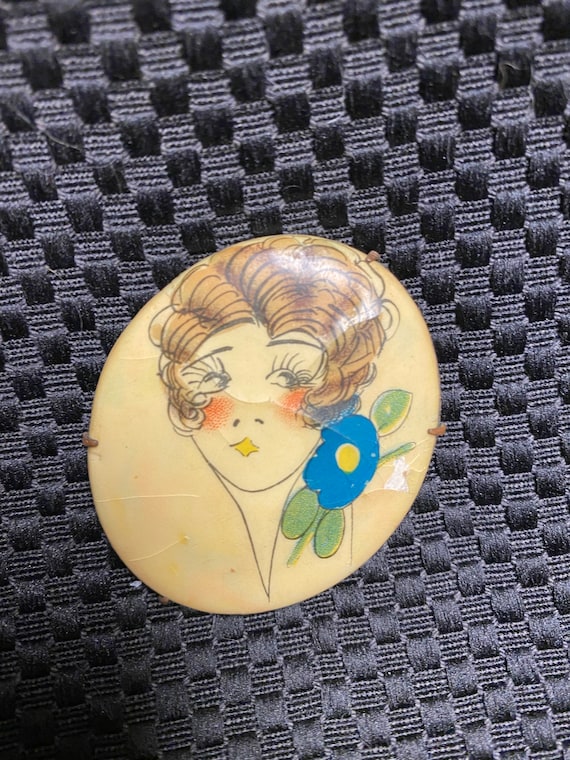 Vintage Art Deco 1920 flapper girl celluloid brooc