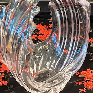 Large Vintage COFRAC Art Verrier French Art Glass free form Crystal Art splash wave Basket Centerpiece