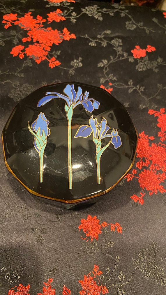Vintage Otagiri "Blue Iris" Ceramic Trinket Box Di