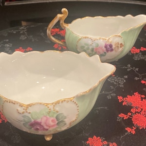 Vintage Crown Vienna Austria Sugar Bowl and Creamer Set: Early 1900s Floral