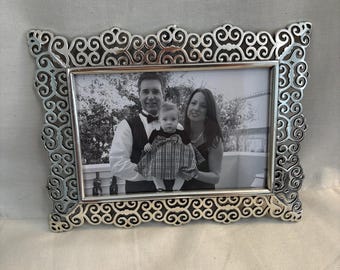 Vintage Brighton Geneva Large Frame Victorian-inspired silver-plated scrollwork cutouts.