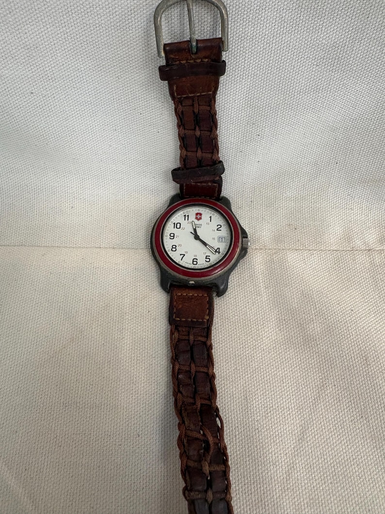 Vintage Victorinox Swiss Army Marlboro Adventure Team Watch, Red Bezel, Leather Band image 12