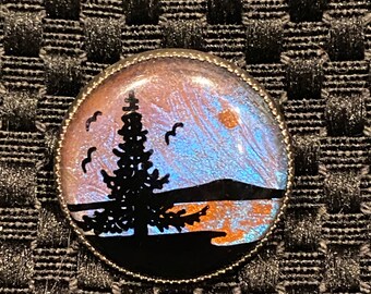 Vintage Blue Morpho Butterfly Wing Brooch, Nature Scene, 1940s