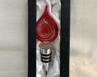 Vintage Collectible MURANO Style Glass Red and gold Flame Tip Liquor/Bottle/Decanter Stopper