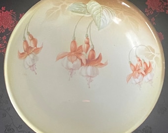 Vintage RS Tillowitz Selesia Germany with Fuschia Flowers Serving Bowl Gold trim footed bowl