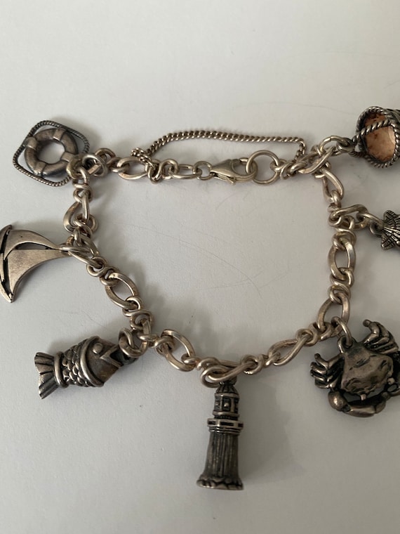 Vintage 925 sterling silver charm bracelet with n… - image 2